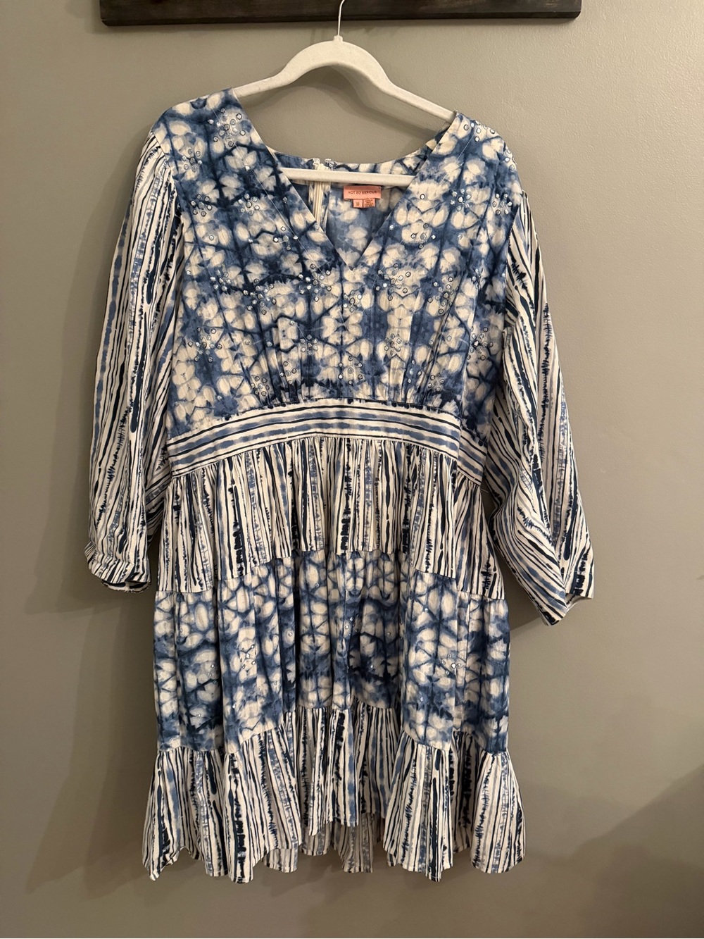 Anthropologie Blue and White Tie-Dye Tiered Kids Dress
